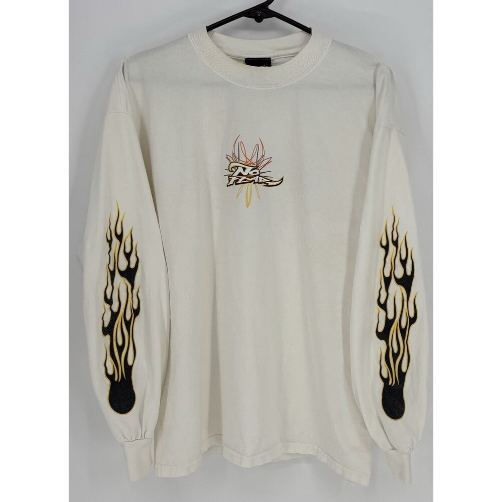 Vintage No Fear Long Sleeve Shirt Large USA Flame Sleeve Dragon Y2K 90s
